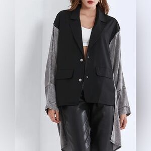 Kate Hewko Bat Wing Jacket Mixed Material One Size Black Washed Gray Streetwear
